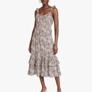 PAIGE Gisela Ruffle Midi Dress Scoop neck, sleeveless, Size L, Floral